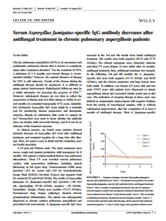 Serum Aspergillus fumigatus-specific IgG antibody decreases after antifungal treatment in chronic pulmonary aspergillosis patients